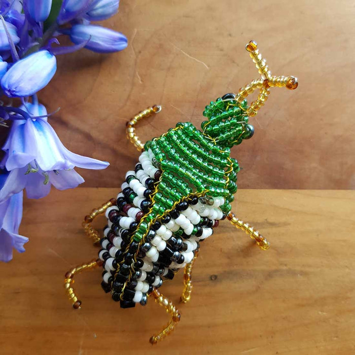 Green Beaded Beetle Handcrafted by Freya (approx. 7x4cm)