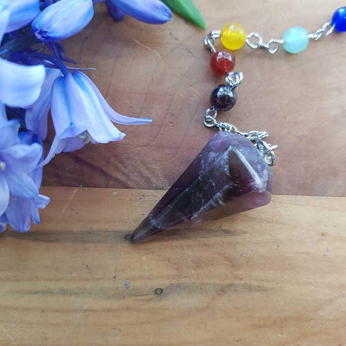 Amethyst Faceted Pendulum with Chakra Beads. (assorted)
