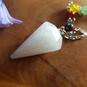 Milky Quartz Faceted Pendulum with Chakra Stones (assorted)