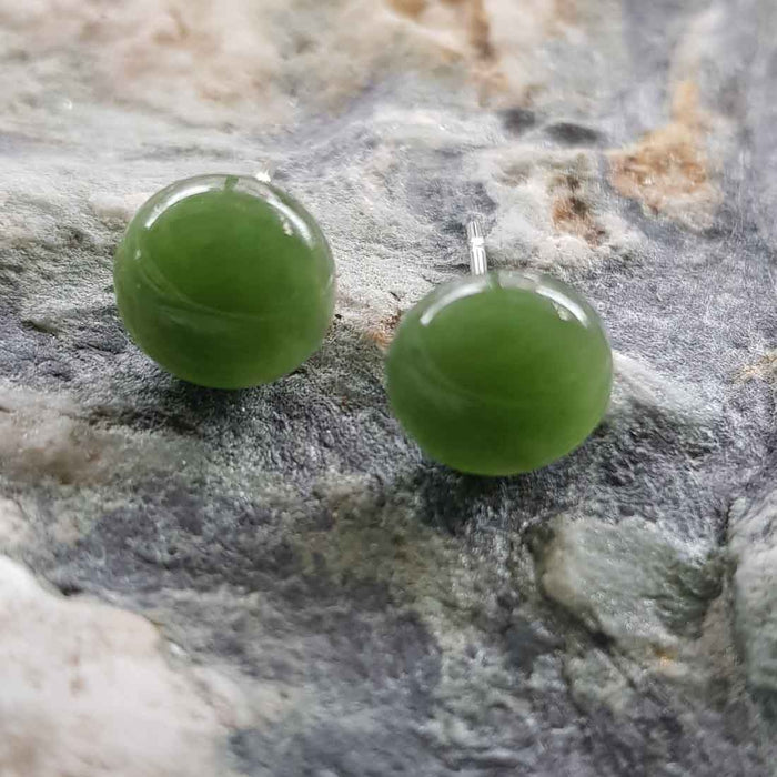 Pounamu (NZ Greenstone) Dome Stud Earrings (sterling silver 8mm)