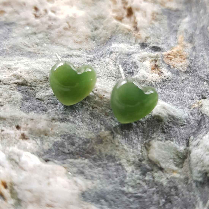 Pounamu (NZ Greenstone) Heart Stud Earrings (sterling silver)