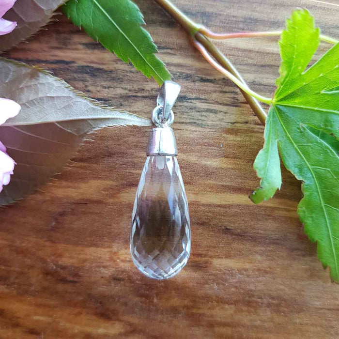 Quartz Tear Drop Faceted Pendant set in Sterling Silver