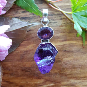 Amethyst Faceted & Raw Pendant. (set in Sterling Silver)