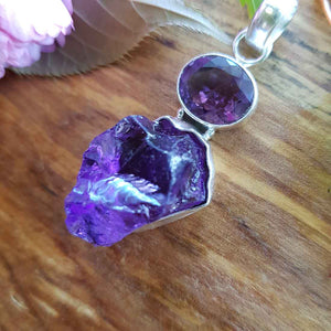 Amethyst Faceted & Raw Pendant. (set in Sterling Silver)