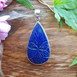 Lapis Engraved Pendant set in Sterling Silver