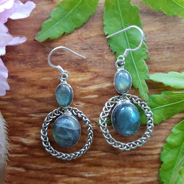 Labradorite Dangly Earrings set in Sterling Silver