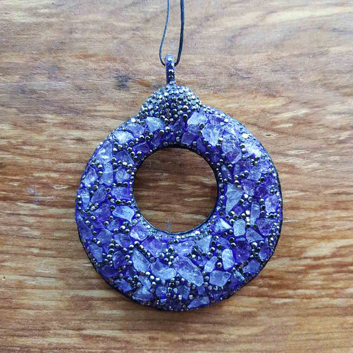 Amethyst set in Polymer Clay with Rhinestones Pendant (assorted. approx. 6x7.5cm)