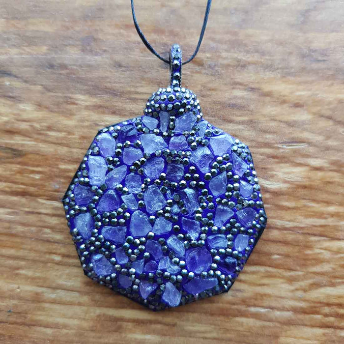 Amethyst set in Polymer Clay with Rhinestones Pendant. (assorted. approx. 6x7.5cm)