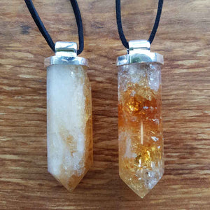 Citrine Point Pendant set in Silver Metal Cap