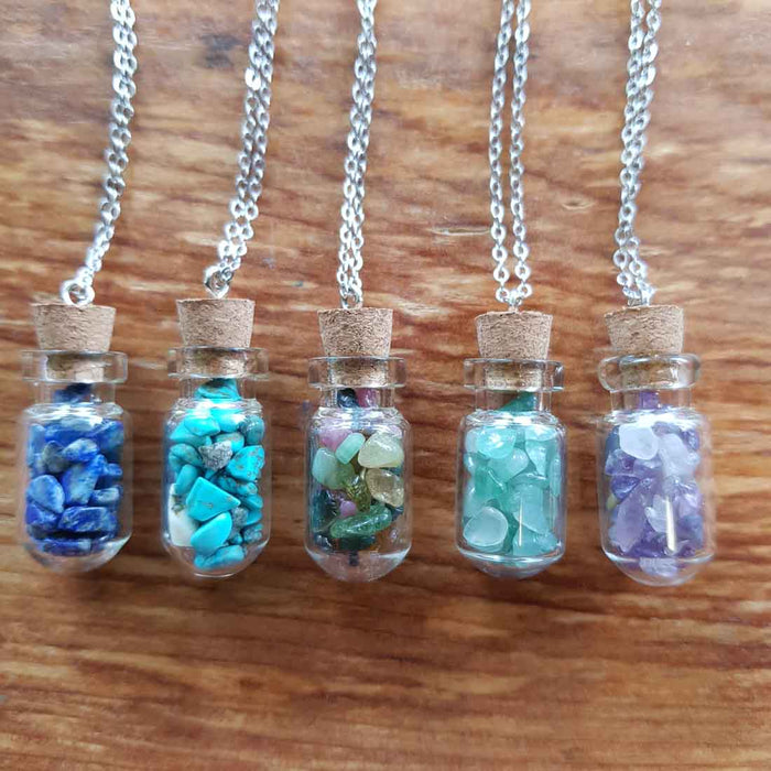Crystal Chips in Glass Bottle Pendant (assorted)