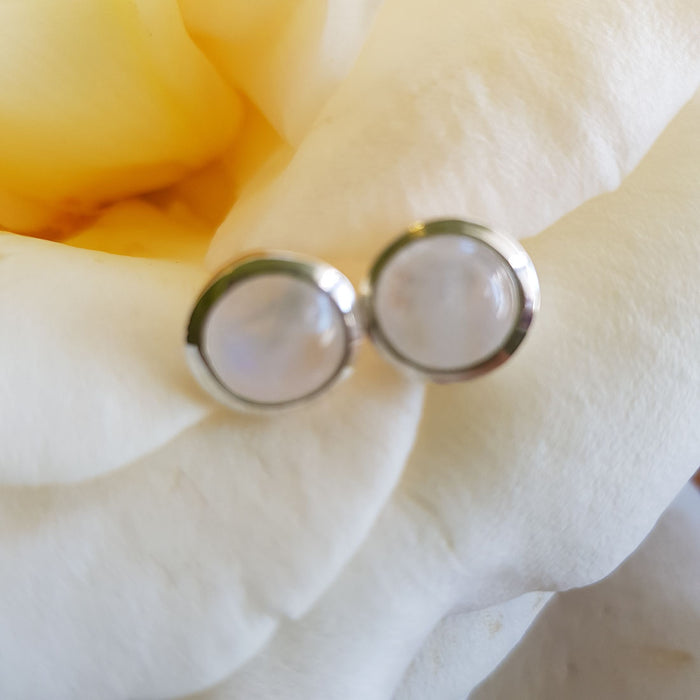 Rainbow Moonstone Earrings (sterling silver round)