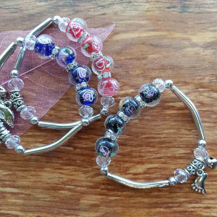 Flower Bead Bracelet with Charms (assorted colours)