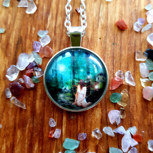 Woodland Fairy Pendant with Chain (silver metal & glass)