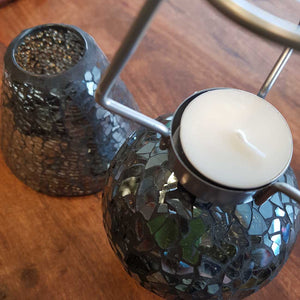 Grey Mosaic Candle Holder (2 pieces) approx 20x11cm