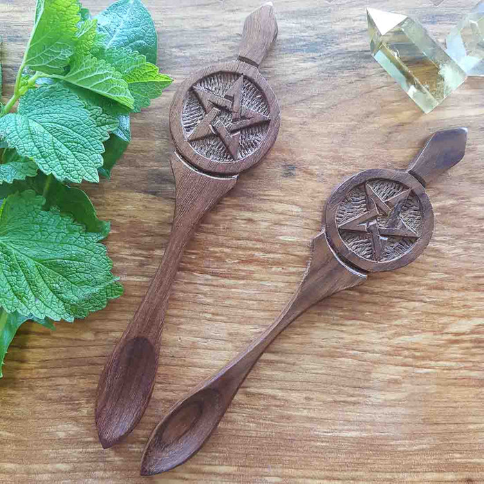 Pentagram Wooden Altar Spoon (approx. 16.5x3.5cm)