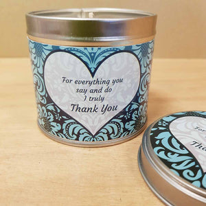 Thank You Soy Candle in a Tin (approx. 7.5x7cm & 35 hours burn time)