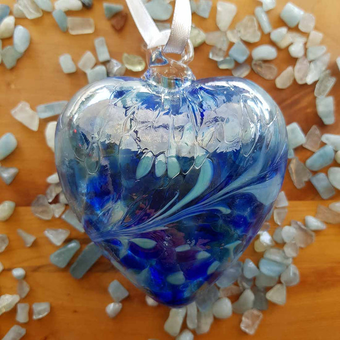Blue Hand Crafted Friendship Heart. (glass. approx. 8x8cm)