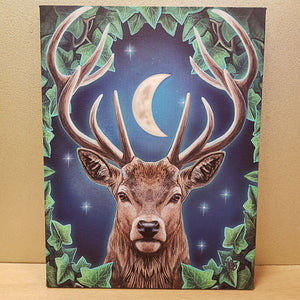 Emperor Stag under a Crescent Moon Canvans (approx. 25 x 19cm)