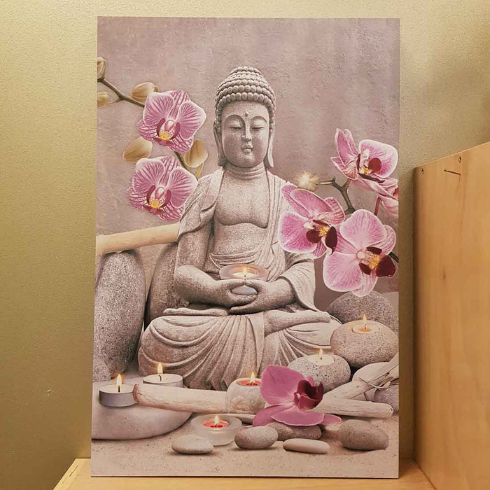 Meditating Buddha Picture with LED lights (approx. 40x60cm)