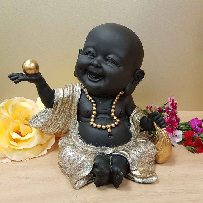 Happy Buddha Baby Gold & Black (approx. 17x21x13cm)