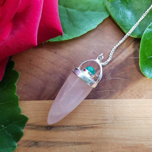 Rose Quartz & Synthetic Cats Eye Pendulum set in Silver Metal (assorted)