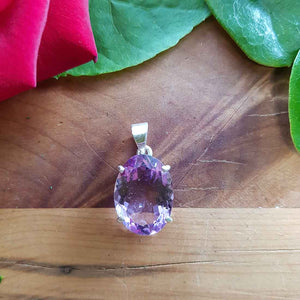 Amethyst Faceted Oval Pendant set in Sterling Silver.