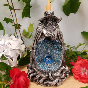 Silver & Blue Wizard LED Backflow Incense Burner (approx. 17x11cm)