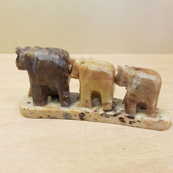 Elephant Trio Soapstone Incense Holder (approx 10.5x4.5cm)