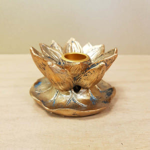 Bronze Look Lotus Backflow Incense Burner (approx. 4.5x7x7cm)