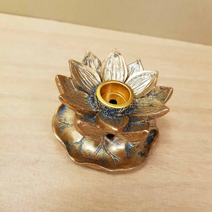 Bronze Look Lotus Backflow Incense Burner (approx. 4.5x7x7cm)