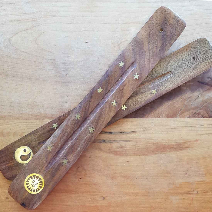 Wooden Incense Holder with Brass Inlay (assorted)
