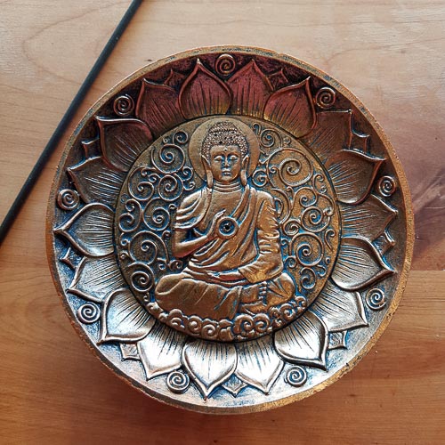 Bronze Finish Buddha Incense Holder (approx. 12.5x12.5cm)
