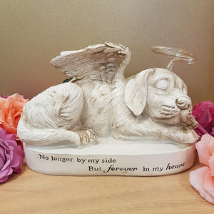 No Longer By My Side Dog with Halo Solar Memorial. (approx. 22x12x15cm)