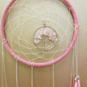 Rose Quartz Tree of Life Dream Catcher (approx. 16cm diameter)