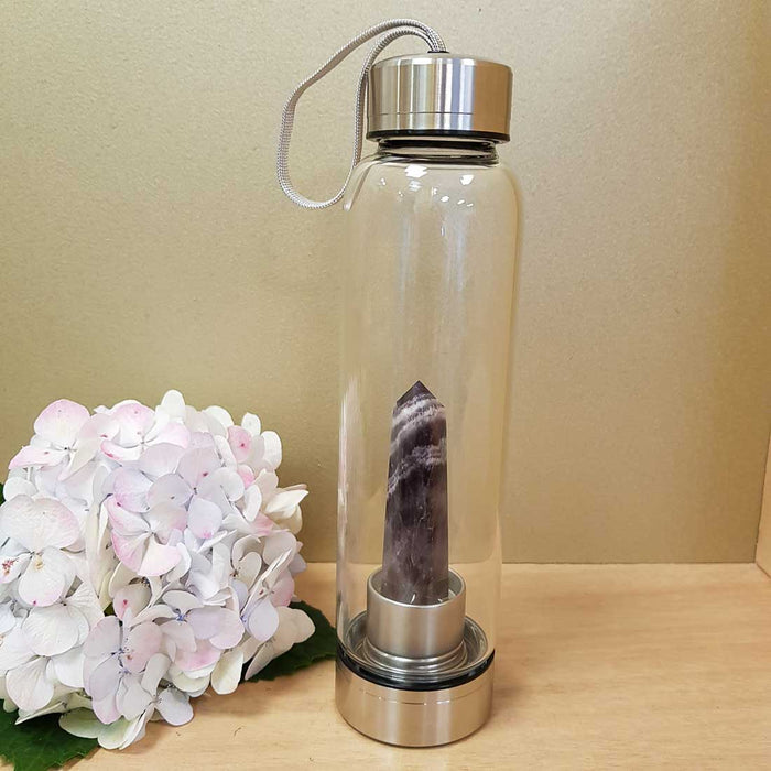 Chevron Amethyst Point Energy Water Bottle. (assorted approx. 500ml capacity with Neoprene Sleeve)