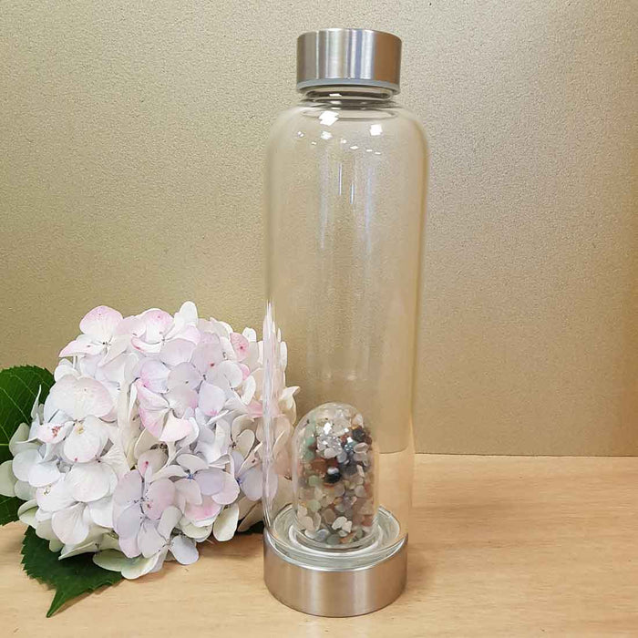 Mixed Crystal Chip Energy Water Bottle (approx. 500ml capacity Domed Chamber with Neoprene Sleeve)