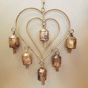 Heart Hanging with Bells (metal approx. 44x24cm).