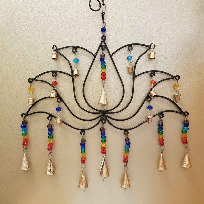 Lotus Chakra Hanging with Bells (wrought iron approx. 53x38cm).