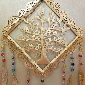 Tree of Life & Leaves Hanging with Bells (metal approx. 84x34cm).