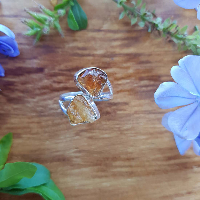 Citrine Ring set in Sterling Silver. (raw heat treated and adjustable)