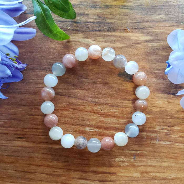 Moonstone Bracelet (assorted. multi shades. approx. 8mm round beads)