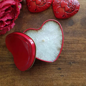 Seduction Heart Scented Candle in a Tin (sustainably grown palm wax) approx 4x8cm