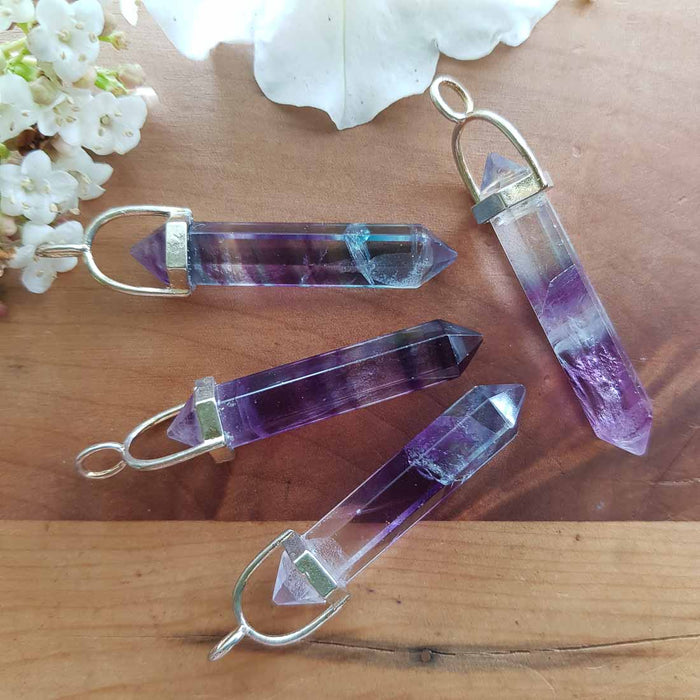 Rainbow Fluorite Point Pendant (assorted. silver metal)