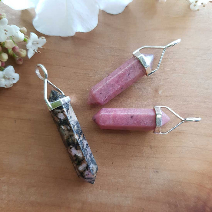 Rhodonite Point Pendant (assorted. sterling silver)