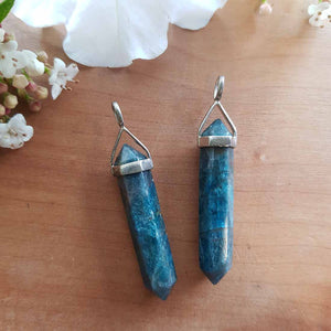Blue Apatite Point Pendant (sterling silver)