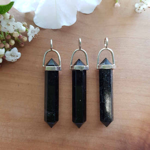 Black Tourmaline Point Pendant (silver plated)