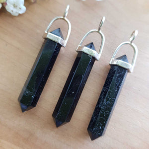 Black Tourmaline Point Pendant (silver plated)