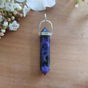 Charoite Point Pendant (silver plated)