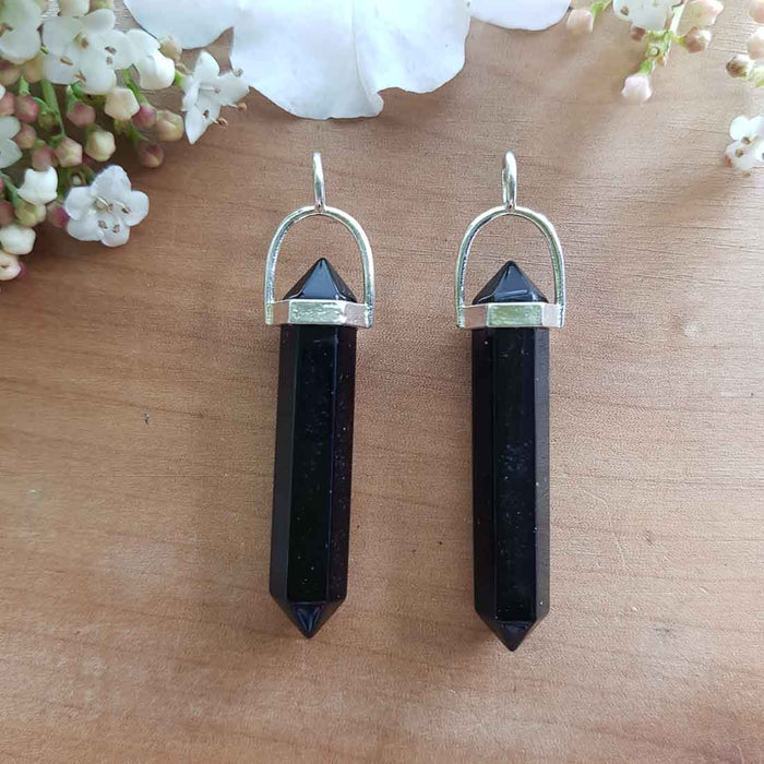 Black Obsidian Point Pendant (assorted. silver metal)