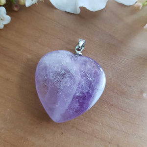 Amethyst Heart Pendant. (assorted. approx. 3cm. sterling silver bale)